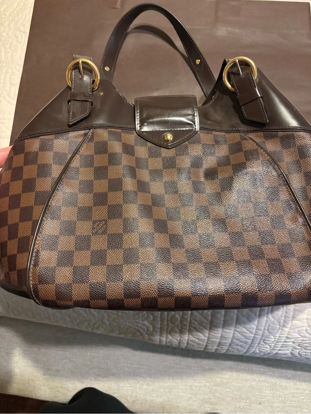 Louis Vuitton Damier Ebene Shoulder Bag with Gold Hardware